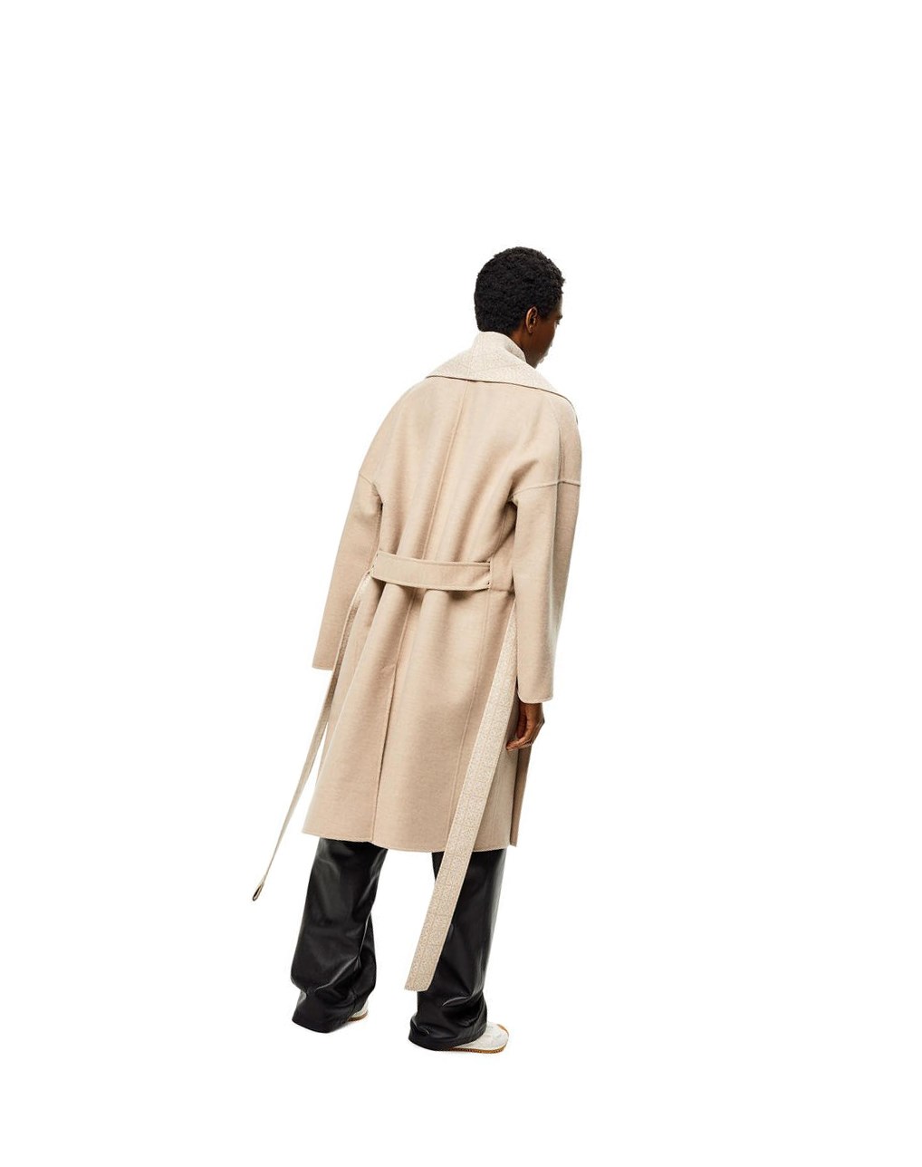 Loewe Anagram jacquard belted coat in wool Beige Blancos | SIOHQ-3479