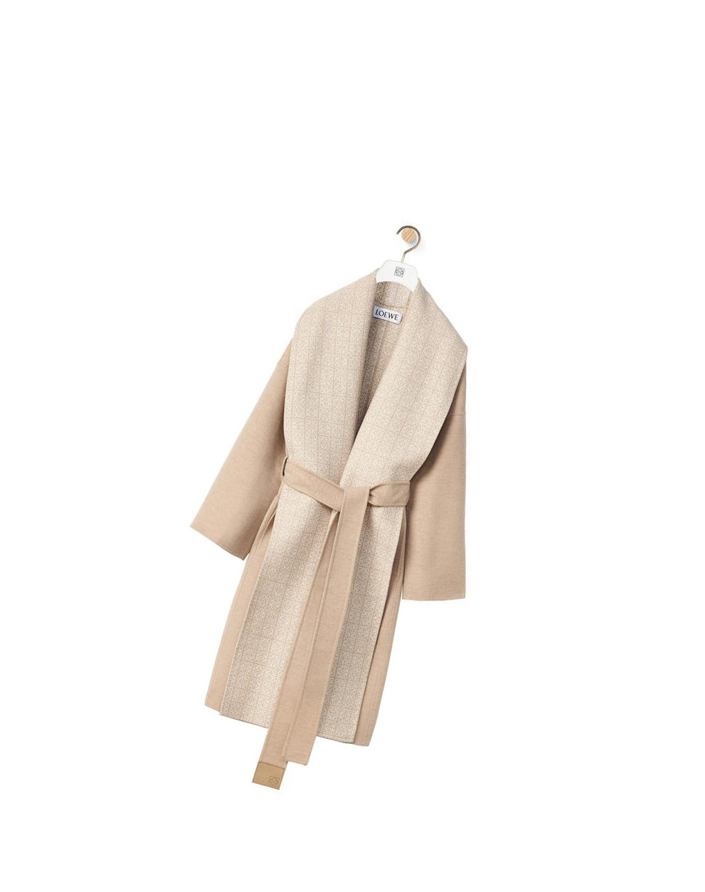 Loewe Anagram jacquard belted coat in wool Beige Blancos | SIOHQ-3479