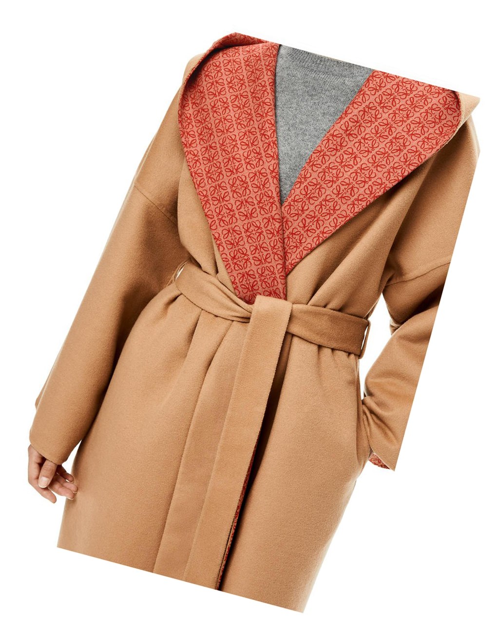 Loewe Anagram jacquard hooded coat in wool Warm Desert / Rust | ZMJCQ-9781