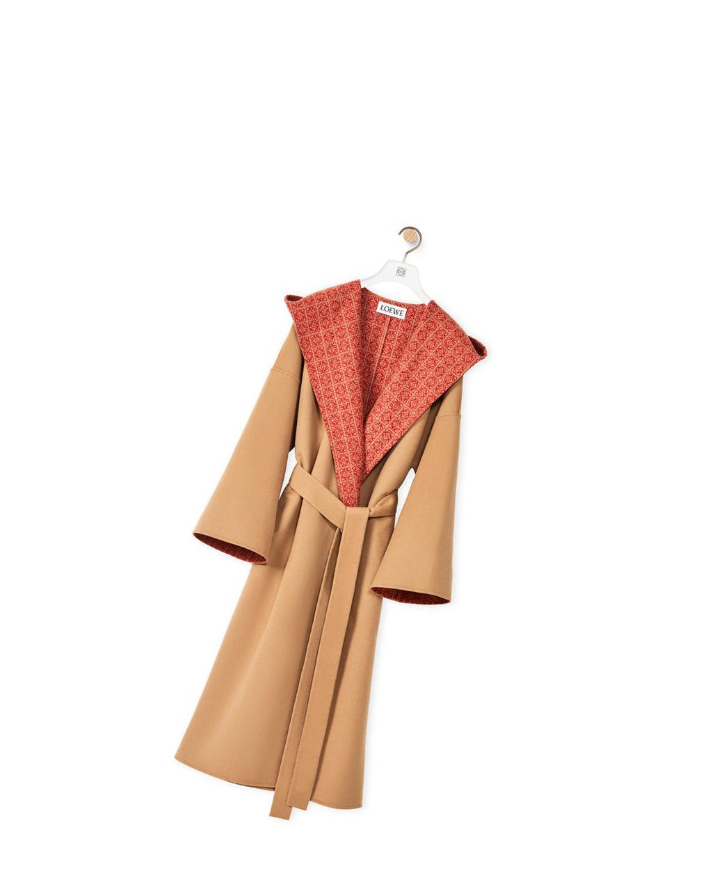 Loewe Anagram jacquard hooded coat in wool Warm Desert / Rust | ZMJCQ-9781