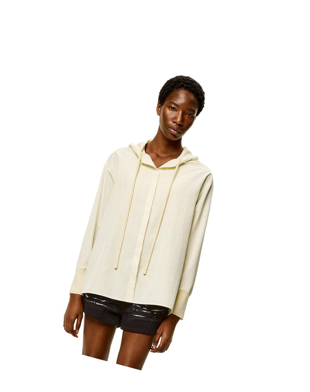 Loewe Anagram jacquard hooded shirt in silk and cotton Ivory | FHORZ-8352