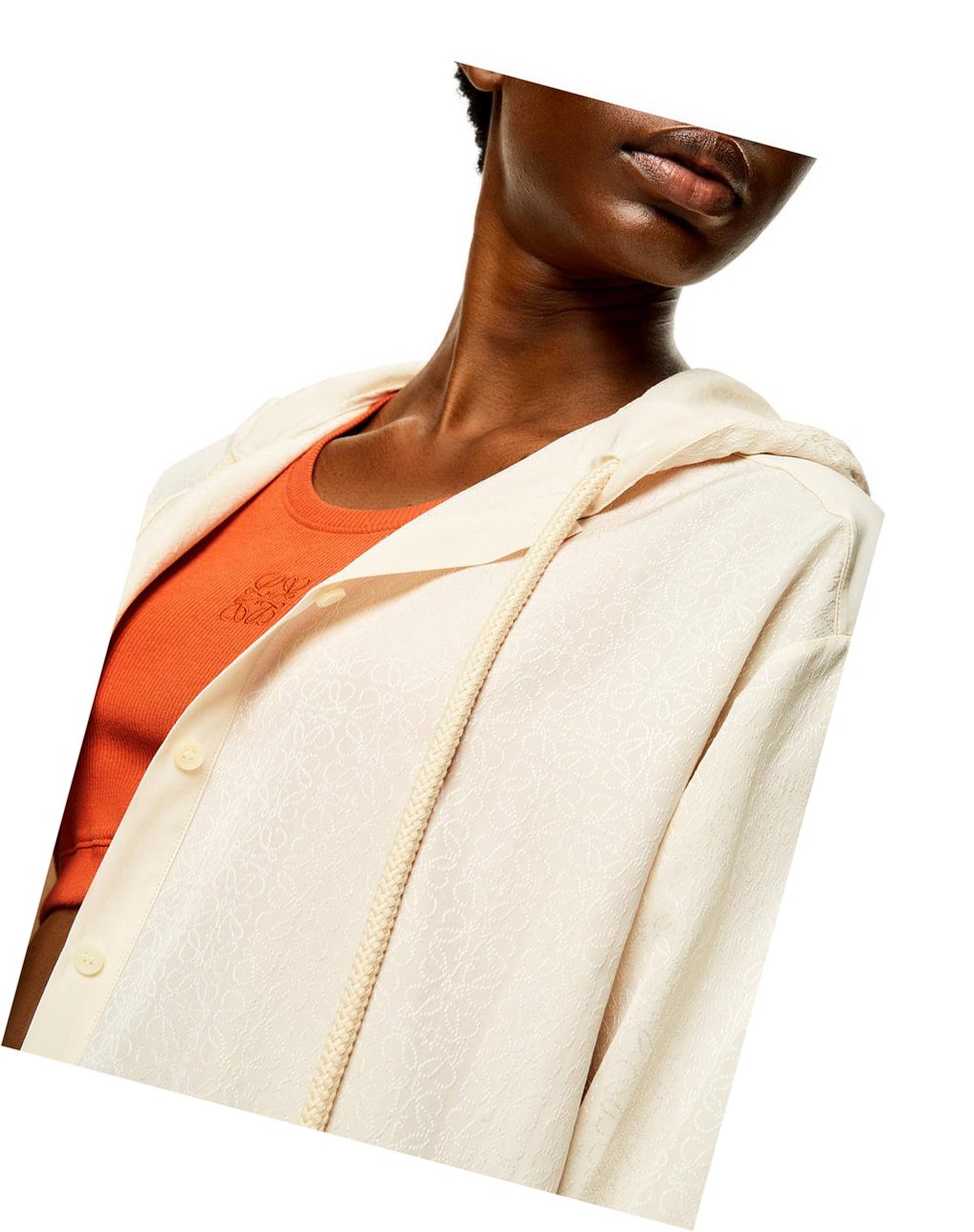 Loewe Anagram jacquard hooded shirt in silk and cotton Ivory | FHORZ-8352