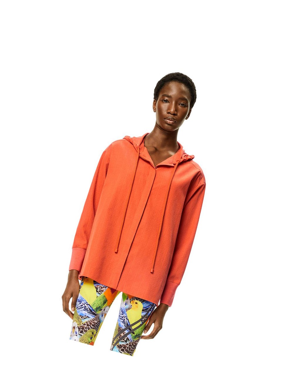 Loewe Anagram jacquard hooded shirt in silk and cotton Naranjas | LATOE-0247