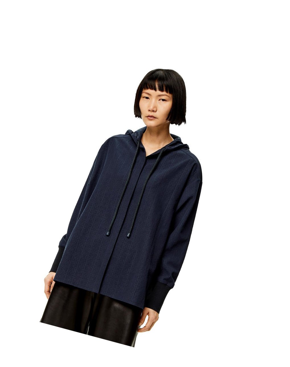 Loewe Anagram jacquard hooded shirt in silk and cotton Night | UAYSB-1384