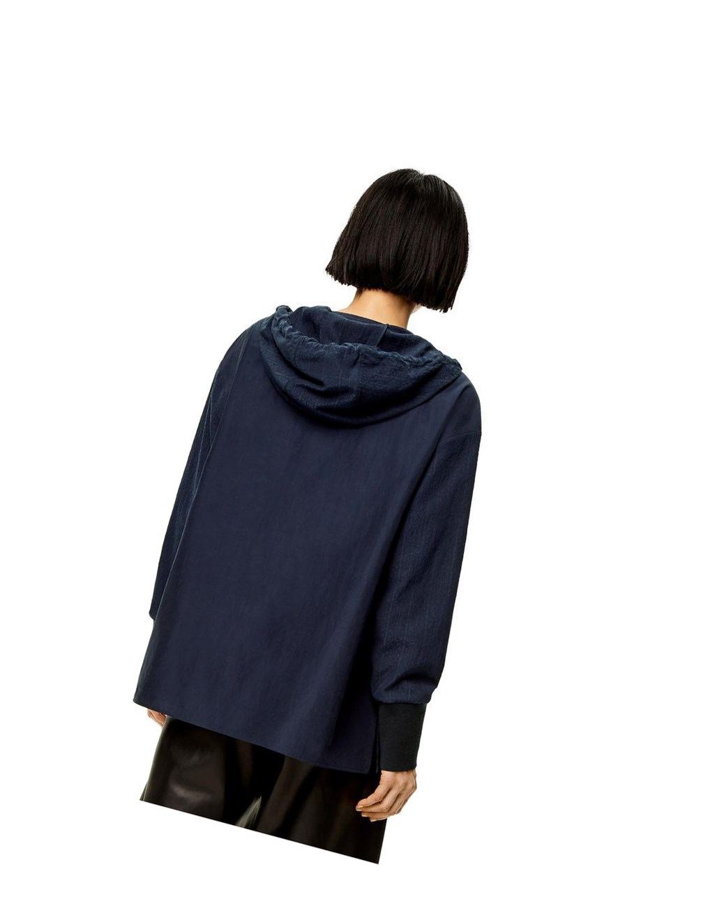 Loewe Anagram jacquard hooded shirt in silk and cotton Night | UAYSB-1384