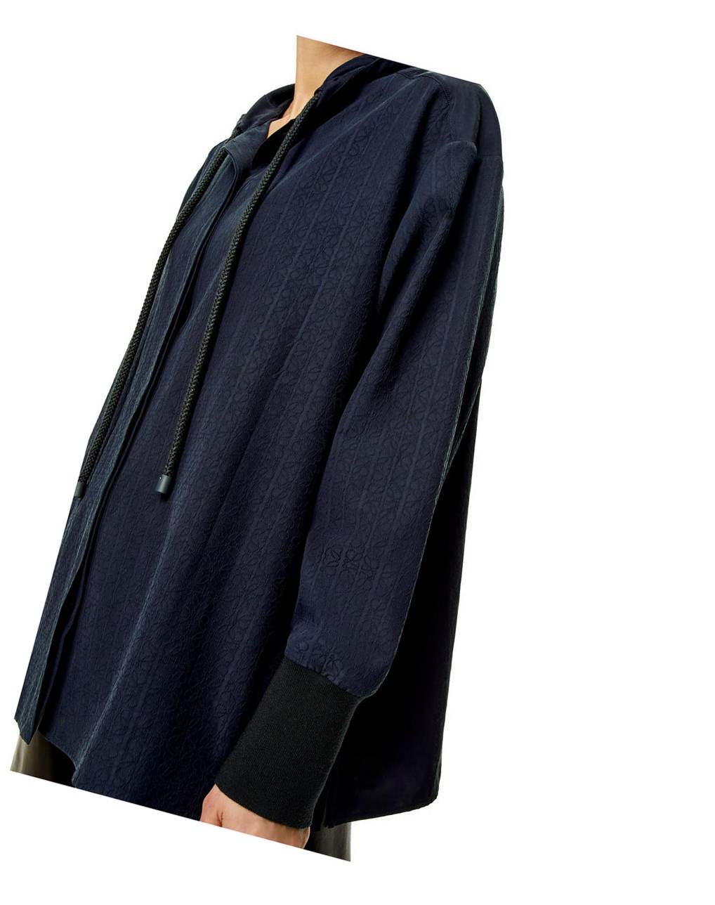 Loewe Anagram jacquard hooded shirt in silk and cotton Night | UAYSB-1384