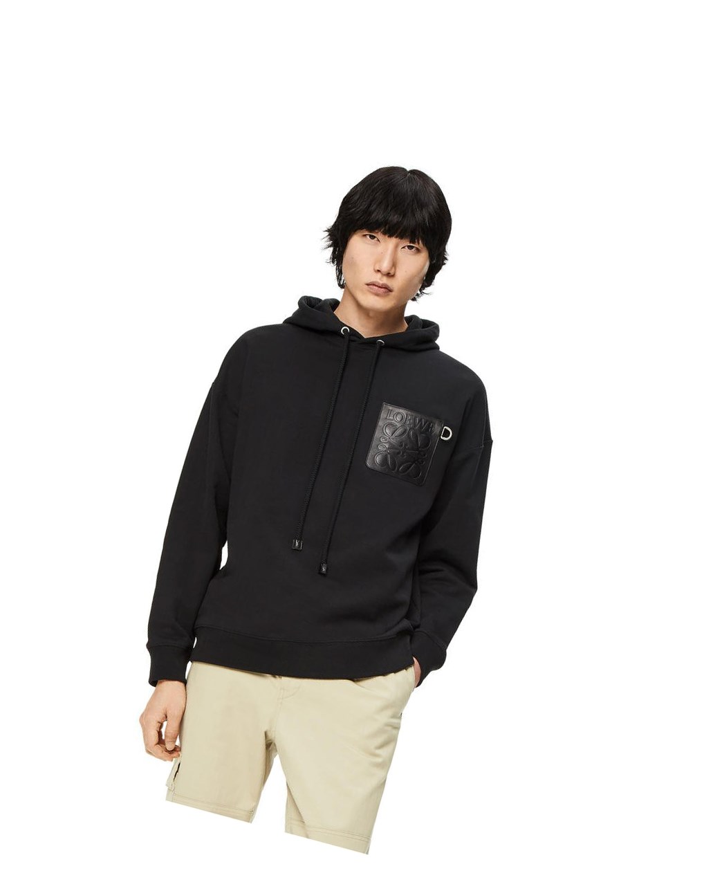 Loewe Anagram leather patch hoodie in cotton Negros | CFKYZ-7592
