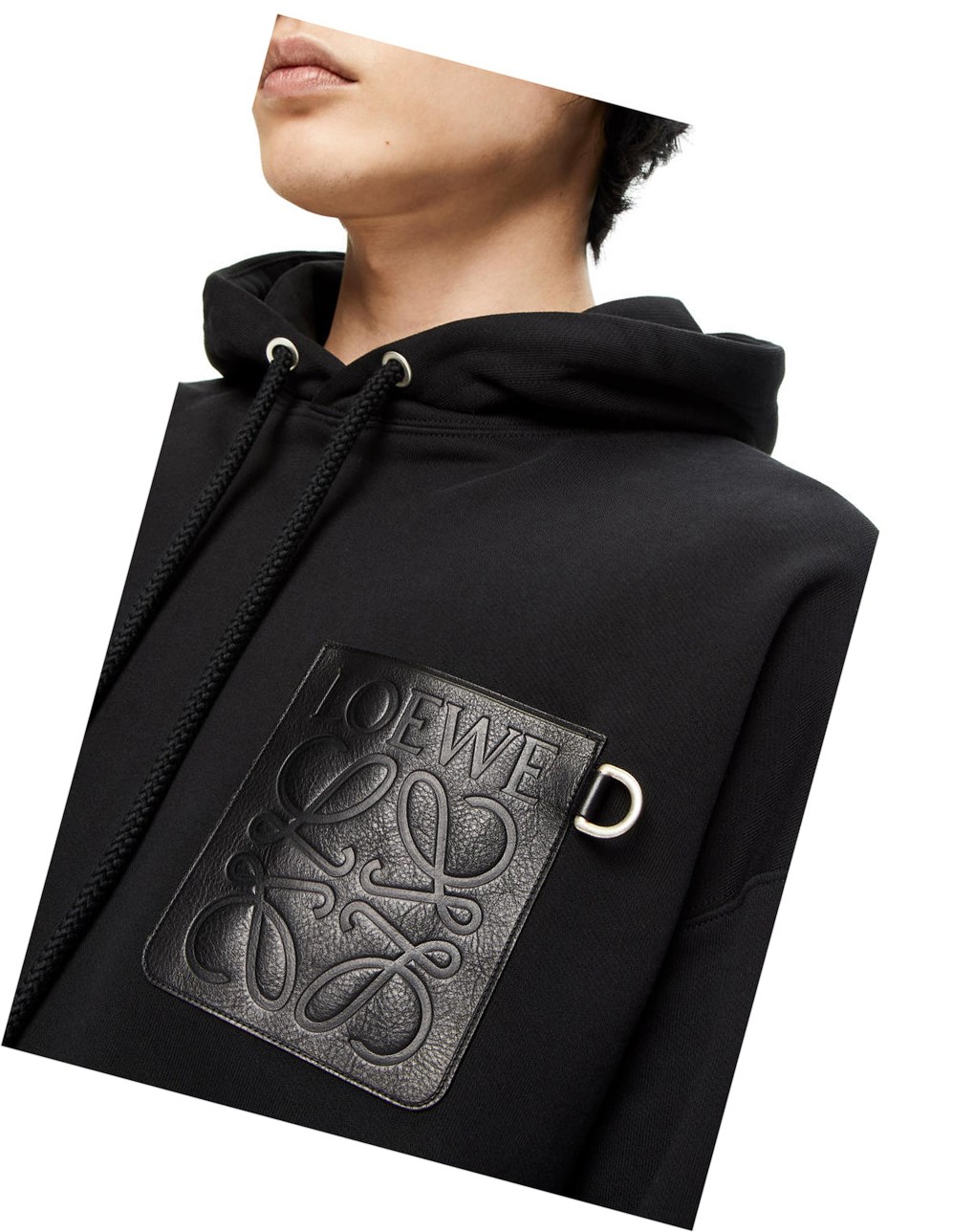 Loewe Anagram leather patch hoodie in cotton Negros | CFKYZ-7592