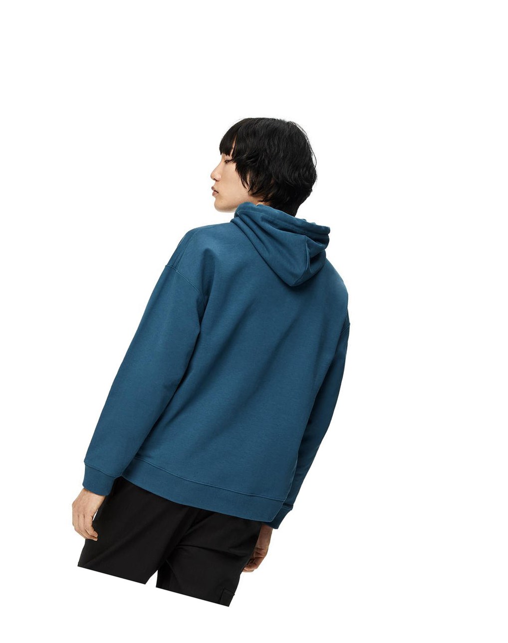 Loewe Anagram leather patch hoodie in cotton Petroleum | CRHUB-6712