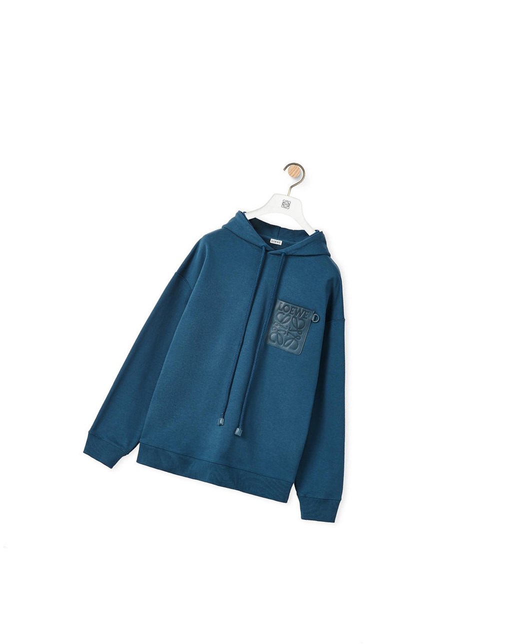 Loewe Anagram leather patch hoodie in cotton Petroleum | CRHUB-6712