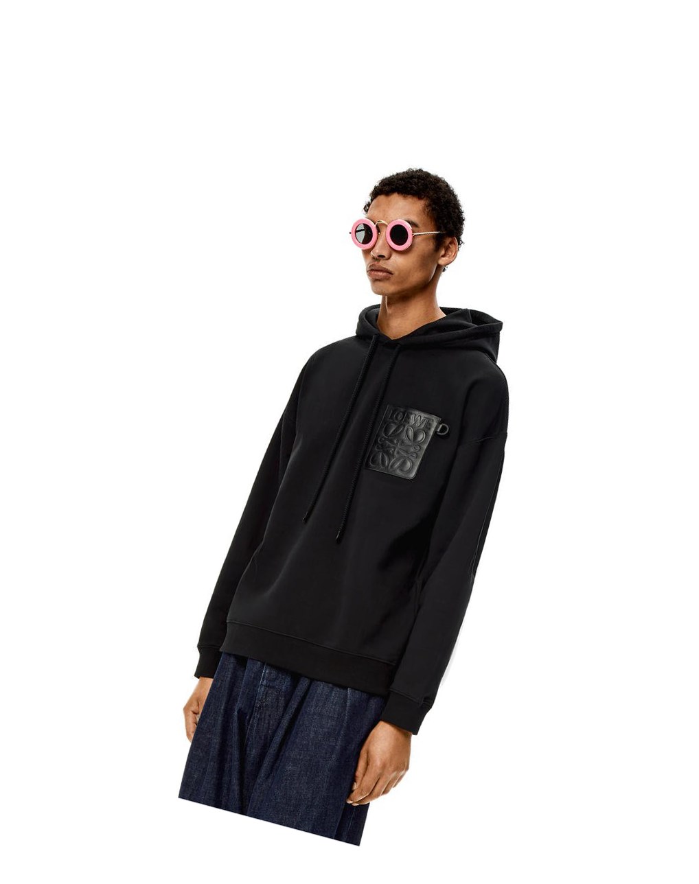 Loewe Anagram leather patch hoodie in cotton Negros | GFWET-5014