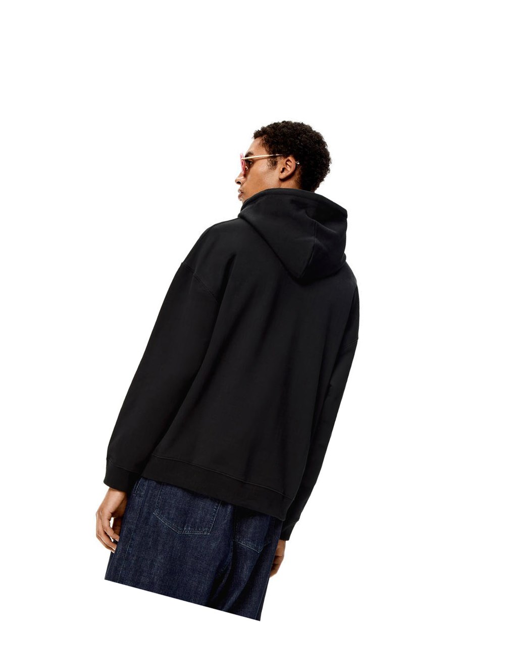 Loewe Anagram leather patch hoodie in cotton Negros | GFWET-5014