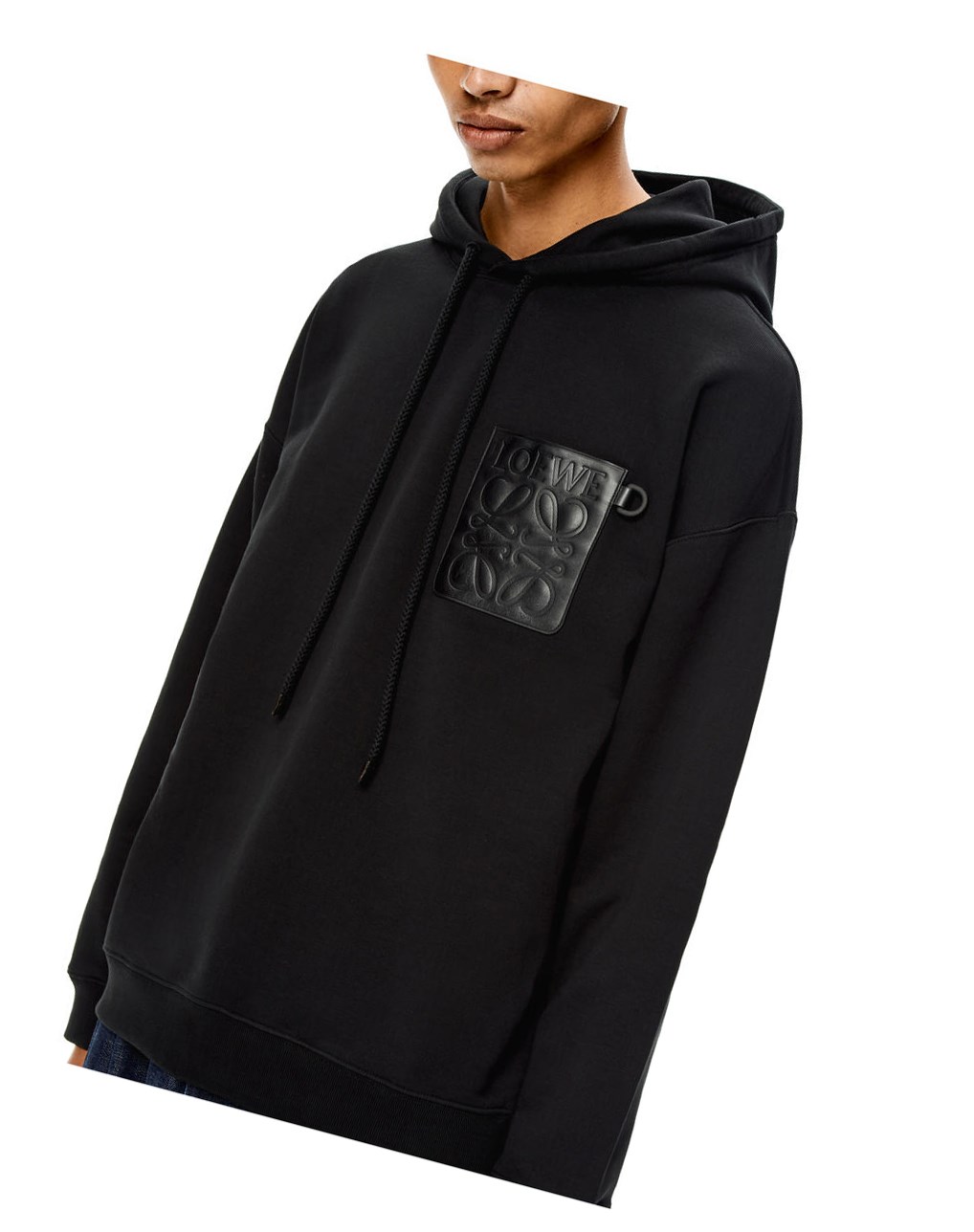 Loewe Anagram leather patch hoodie in cotton Negros | GFWET-5014