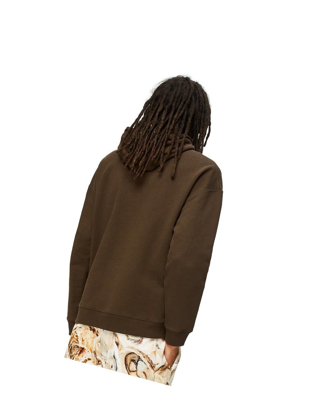 Loewe Anagram leather patch hoodie in cotton Verde Oliva Oscuro Verdes | MGEBQ-8562