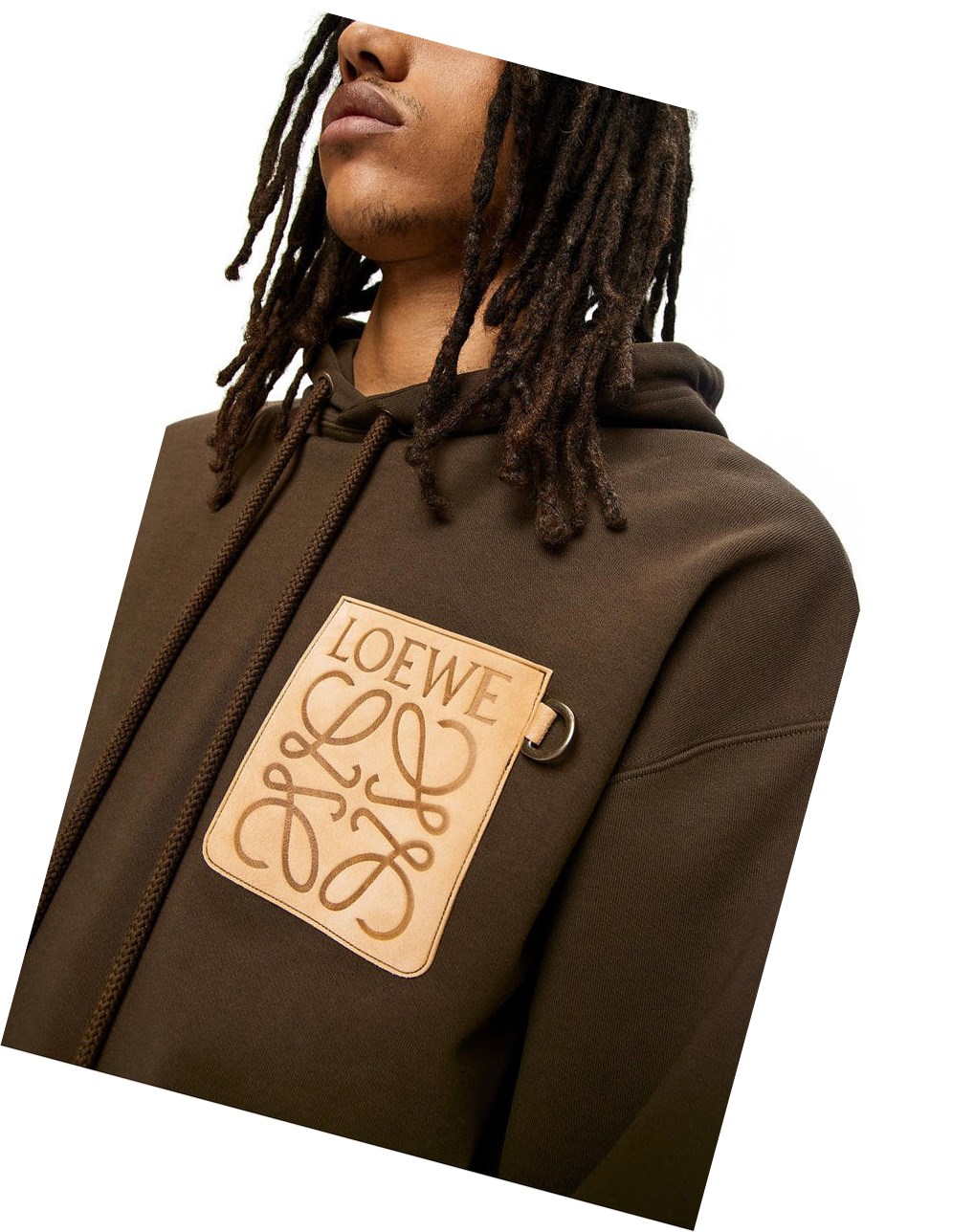 Loewe Anagram leather patch hoodie in cotton Verde Oliva Oscuro Verdes | MGEBQ-8562