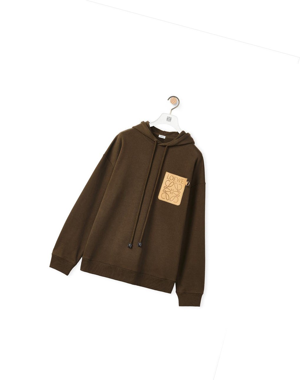 Loewe Anagram leather patch hoodie in cotton Verde Oliva Oscuro Verdes | MGEBQ-8562