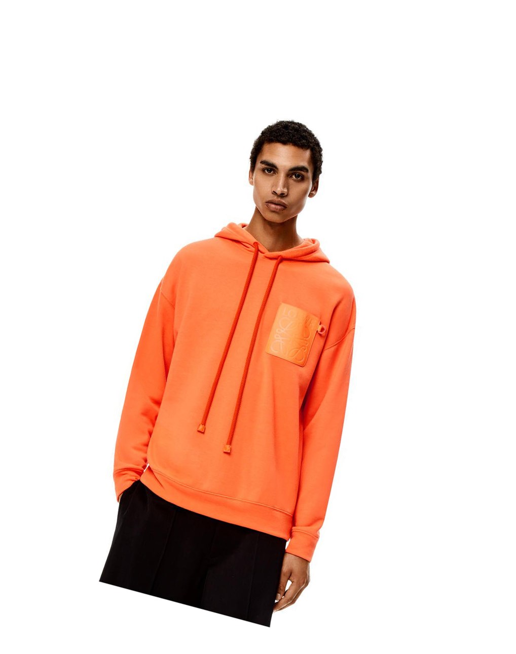 Loewe Anagram leather patch hoodie in cotton Naranjas | MIYFG-1036