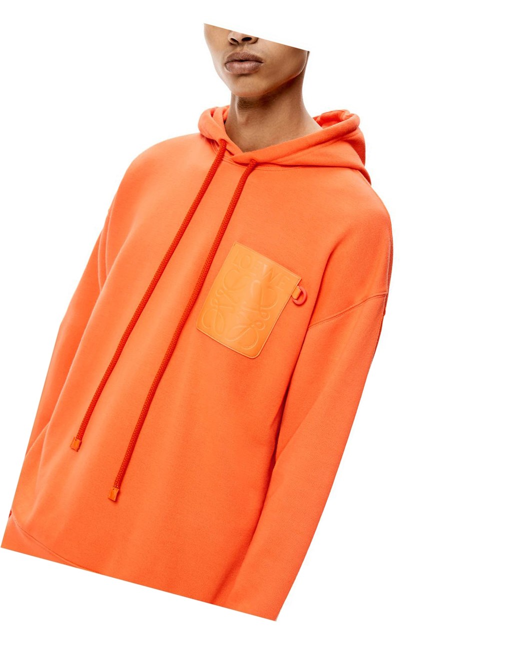 Loewe Anagram leather patch hoodie in cotton Naranjas | MIYFG-1036