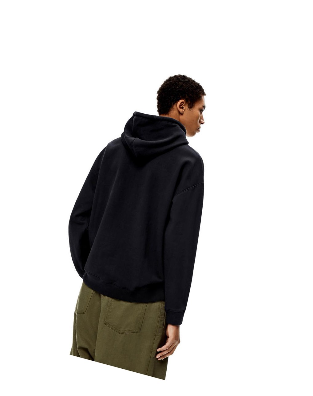 Loewe Anagram leather patch hoodie in cotton Azul Marino Oscuro | UNYDE-4381