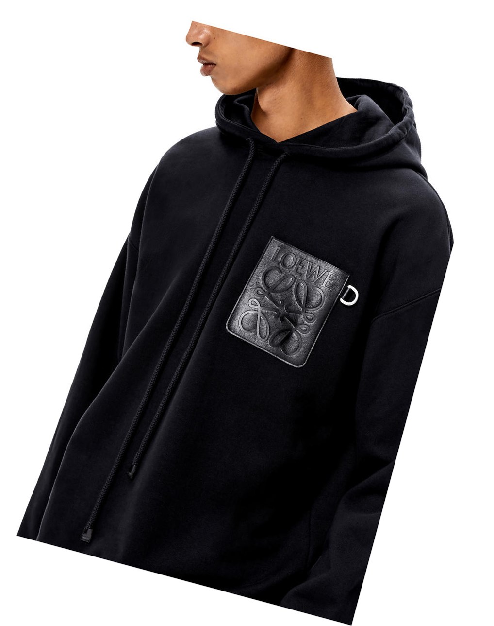 Loewe Anagram leather patch hoodie in cotton Azul Marino Oscuro | UNYDE-4381
