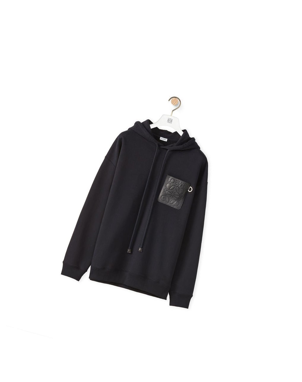 Loewe Anagram leather patch hoodie in cotton Azul Marino Oscuro | UNYDE-4381