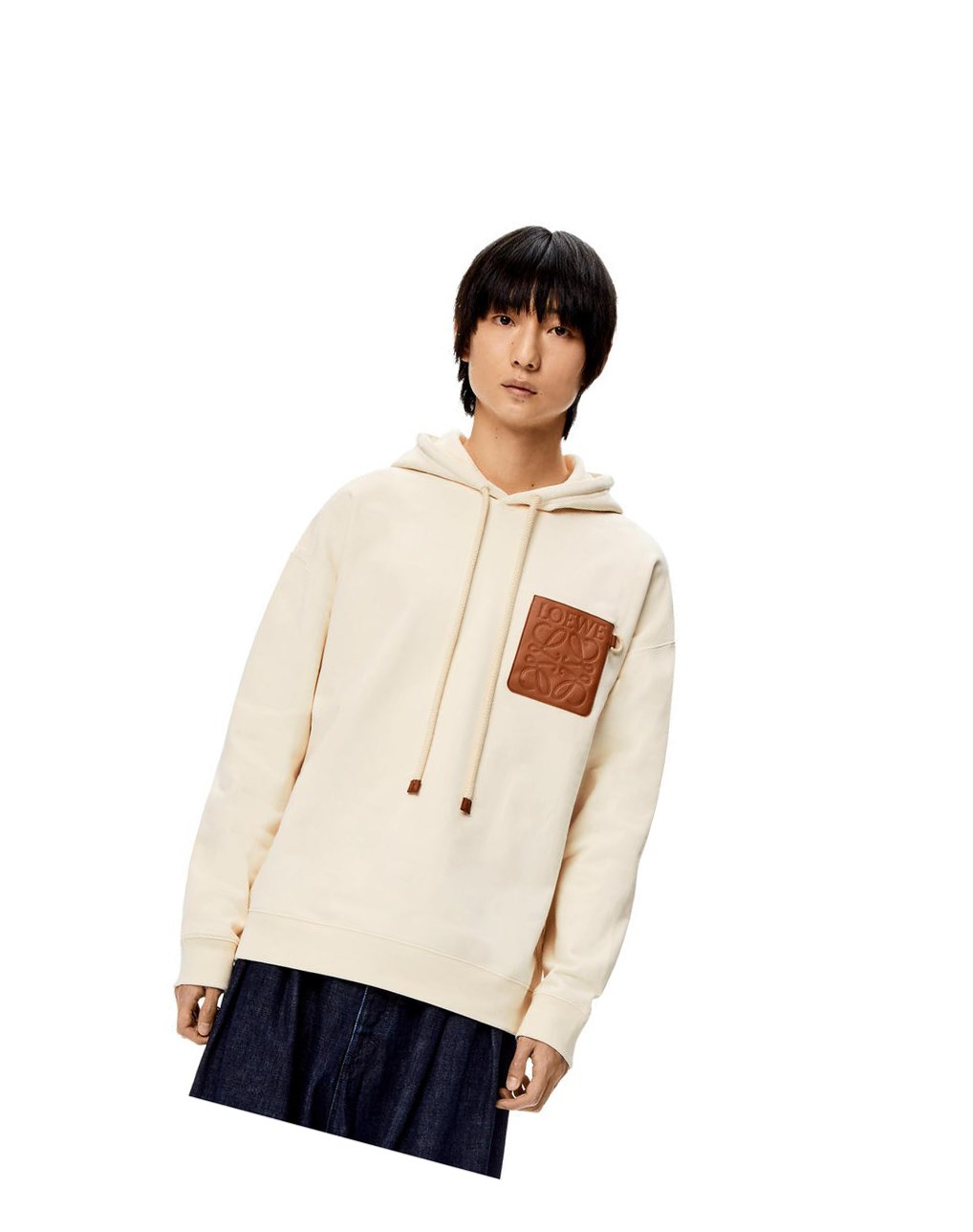 Loewe Anagram leather patch hoodie in cotton Blancos | ZMCGA-5708