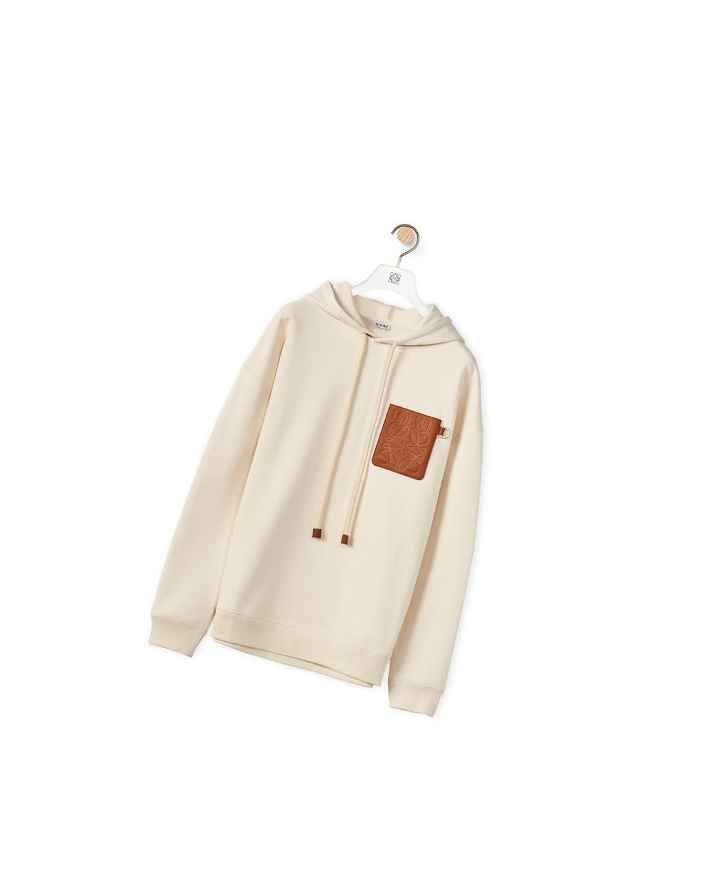 Loewe Anagram leather patch hoodie in cotton Blancos | ZMCGA-5708