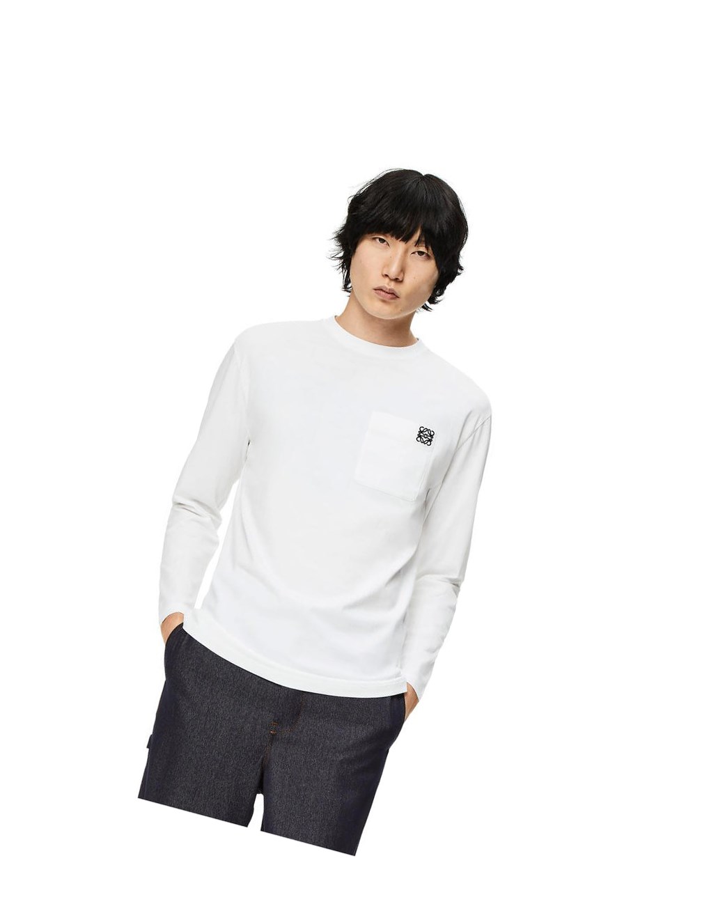 Loewe Anagram long sleeve T-shirt in cotton Blancos | YJRBG-5109