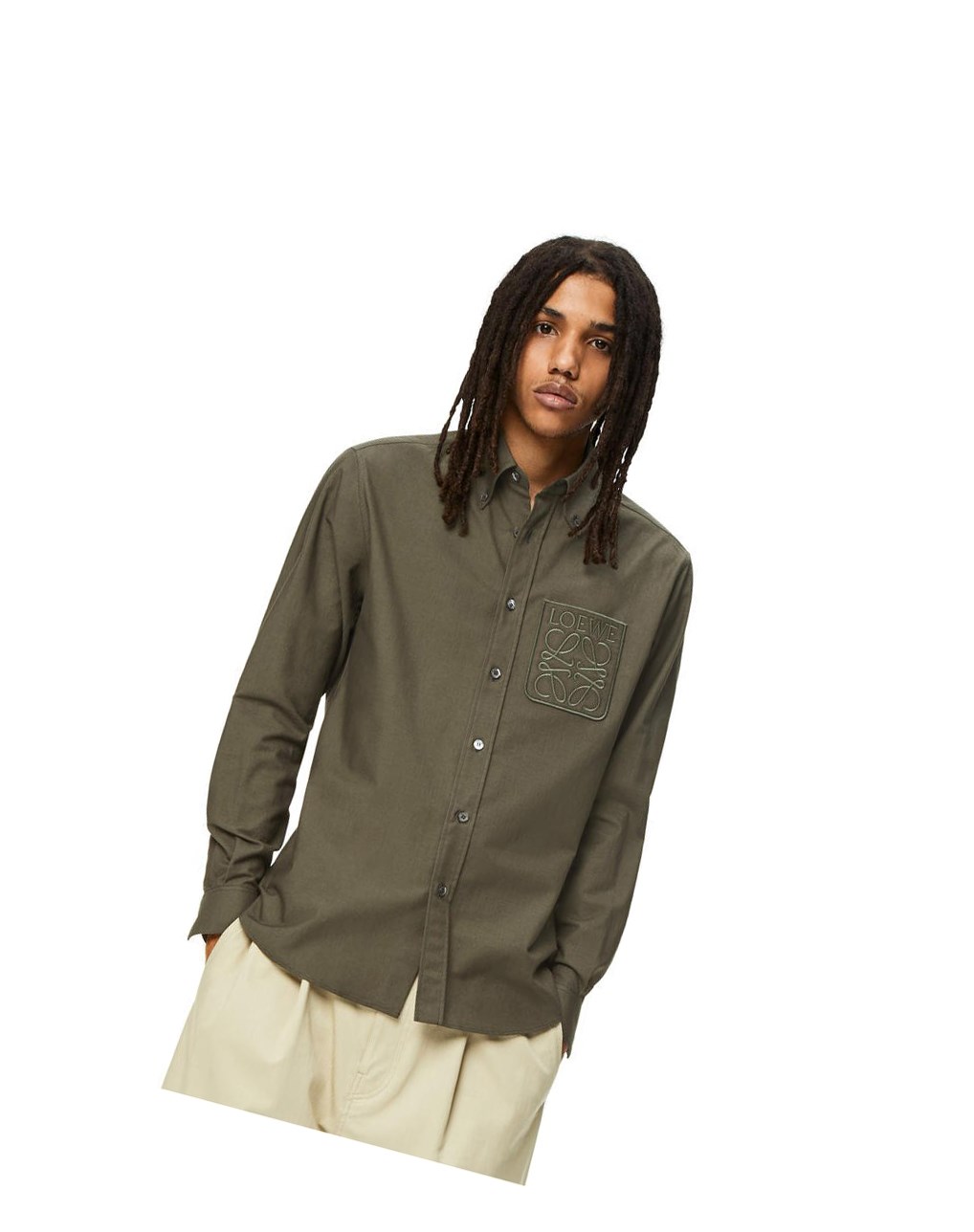Loewe Anagram pocket shirt in cotton Kaki Verdes | MGIEQ-4019