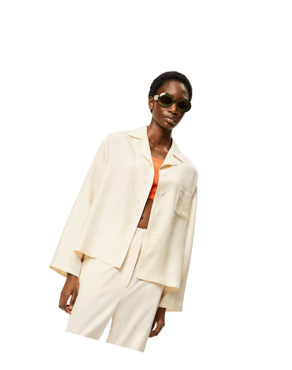 Loewe Anagram pyjama blouse in silk Milk | TZKMY-6271