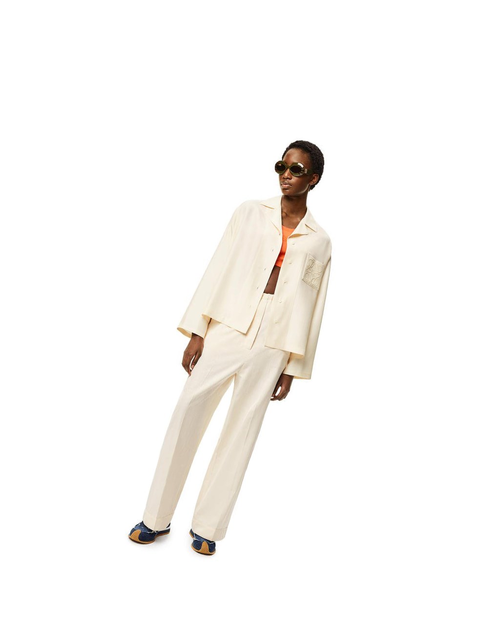 Loewe Anagram pyjama blouse in silk Milk | TZKMY-6271
