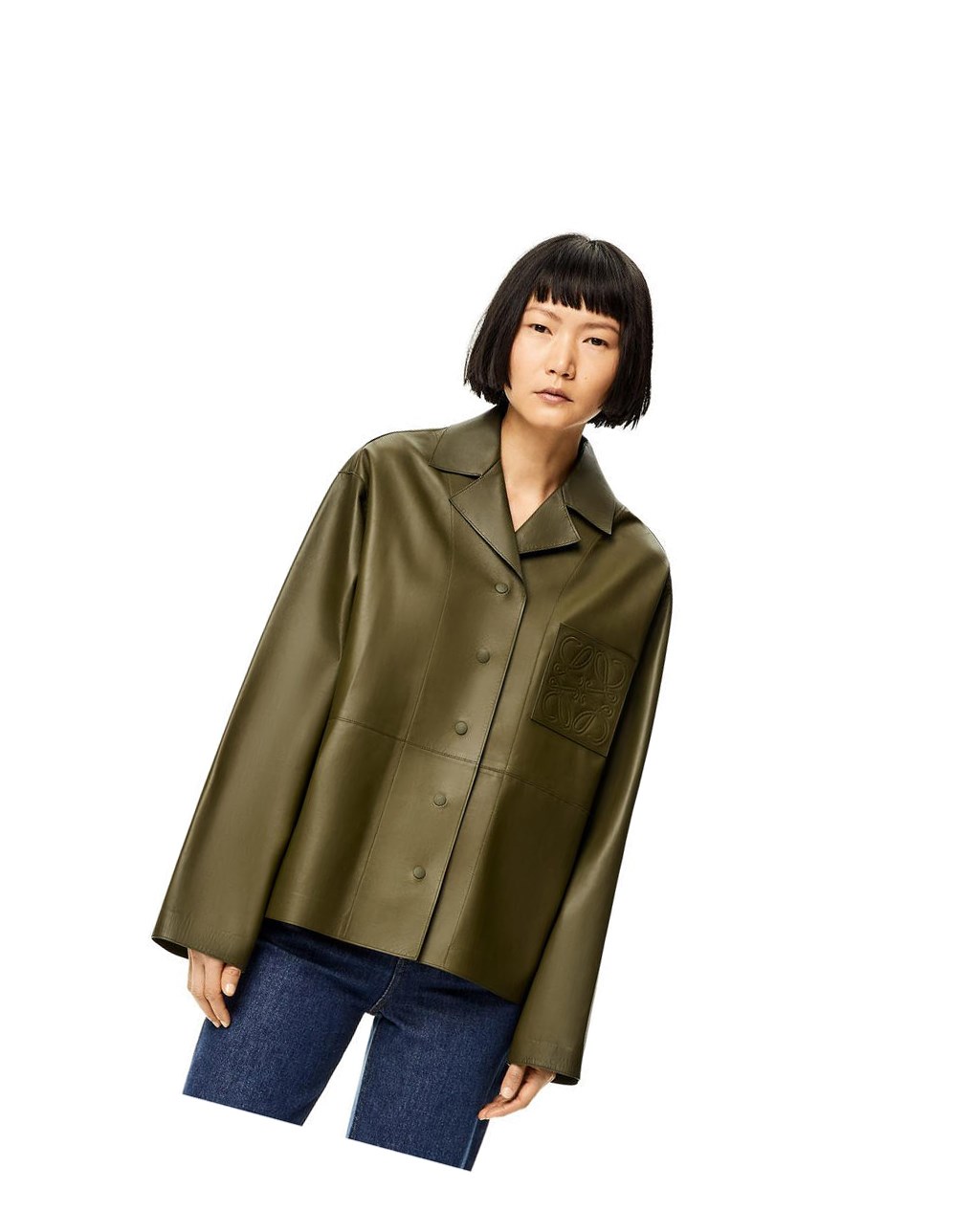 Loewe Anagram pyjama shirt in nappa Kaki Oscuro Verdes | EFTCZ-4961