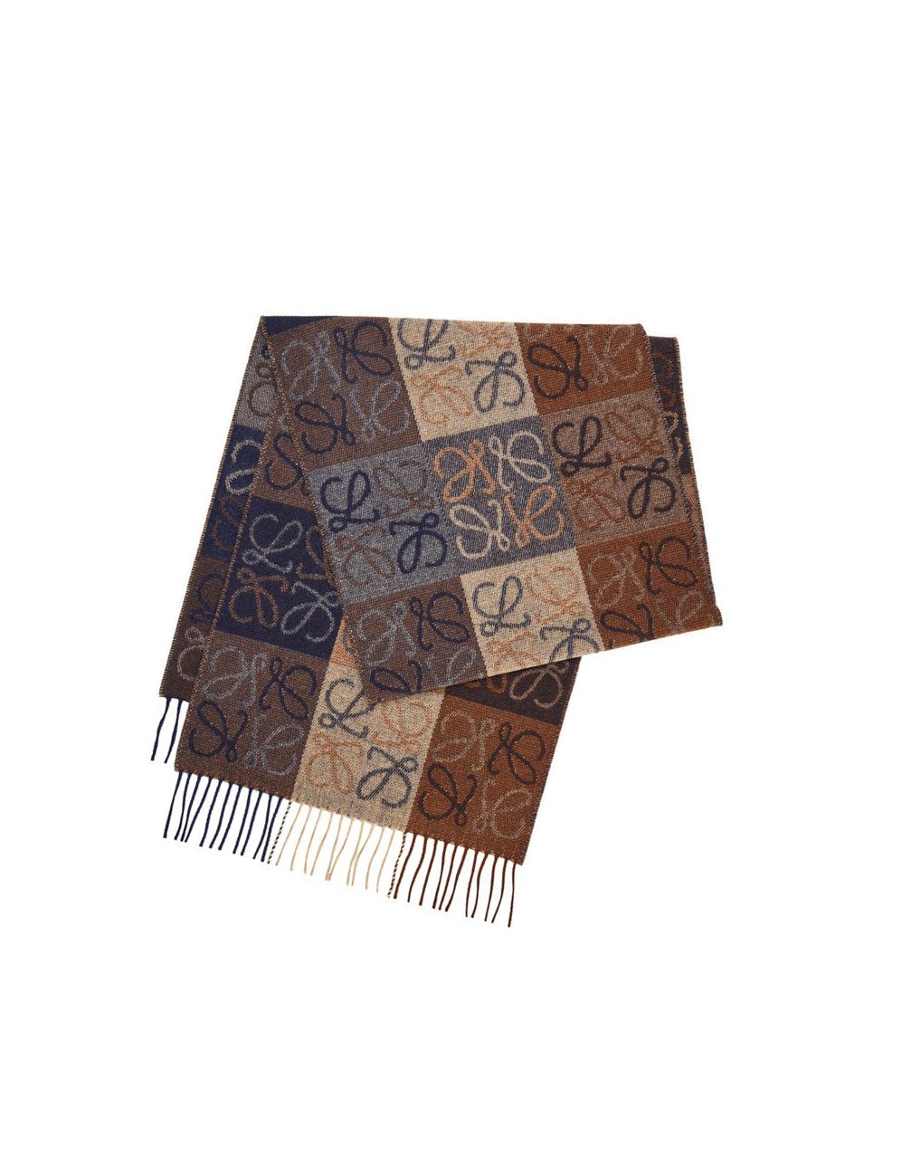 Loewe Anagram scarf in wool and cashmere Azul Marino Marrom | RNBHE-9318