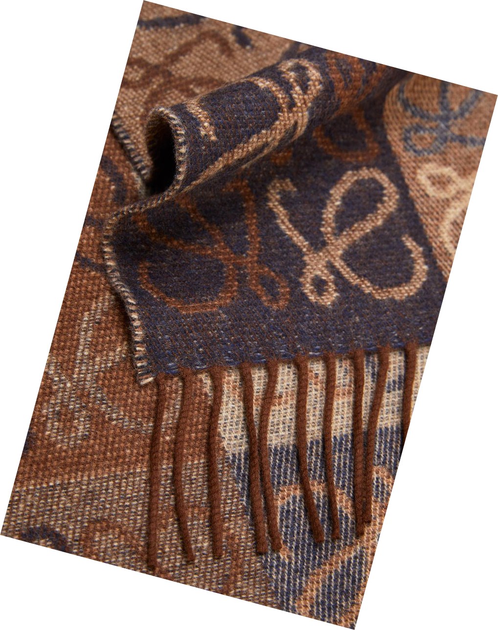 Loewe Anagram scarf in wool and cashmere Azul Marino Marrom | RNBHE-9318