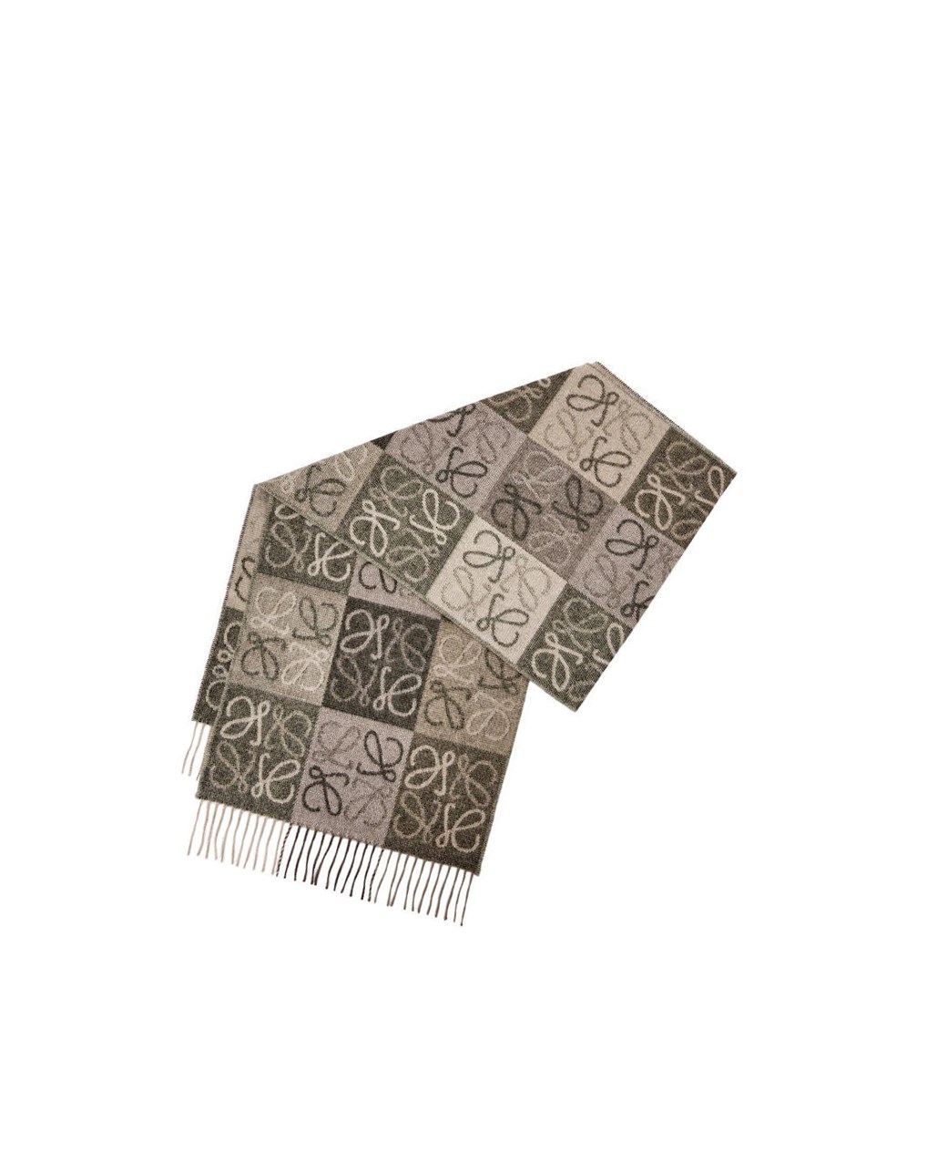 Loewe Anagram scarf in wool and cashmere Beige Kaki Verdes | VKXJQ-0459