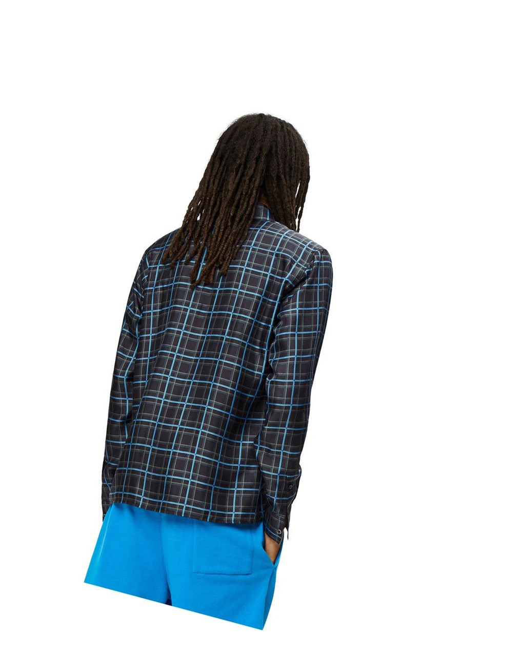 Loewe Anagram stamp check shirt in silk and cotton Grises Oscuro Azules | FSOWT-6052