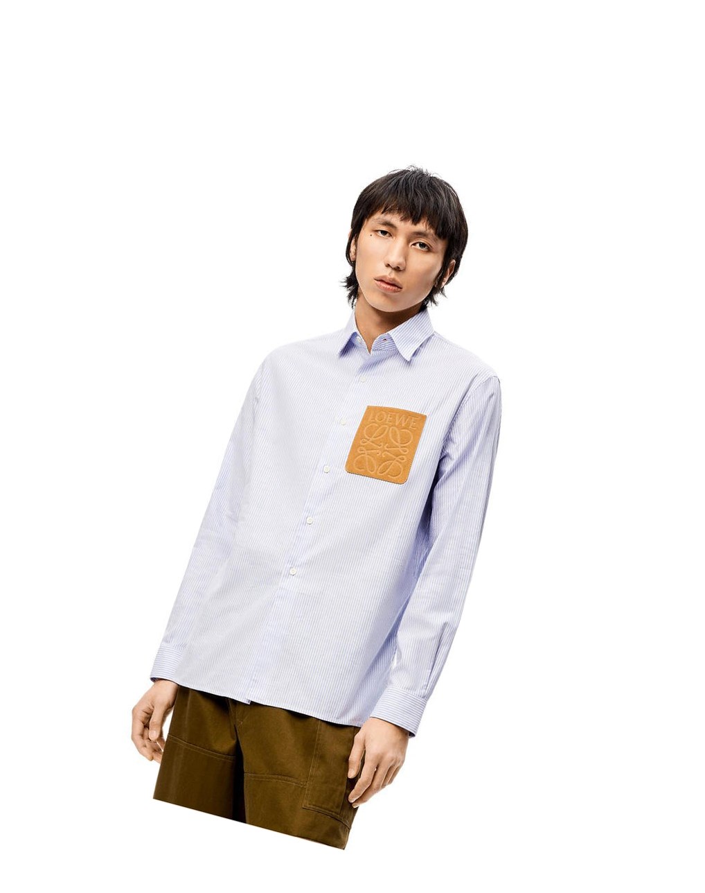 Loewe Anagram stripe shirt in cotton Blancos Azules | TJXUY-0571
