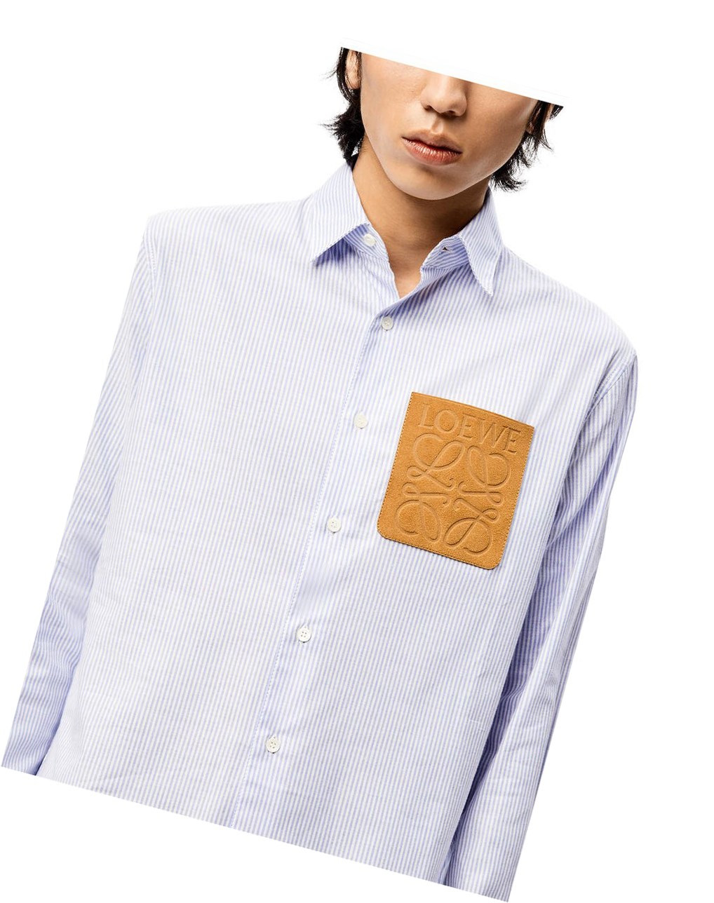 Loewe Anagram stripe shirt in cotton Blancos Azules | TJXUY-0571