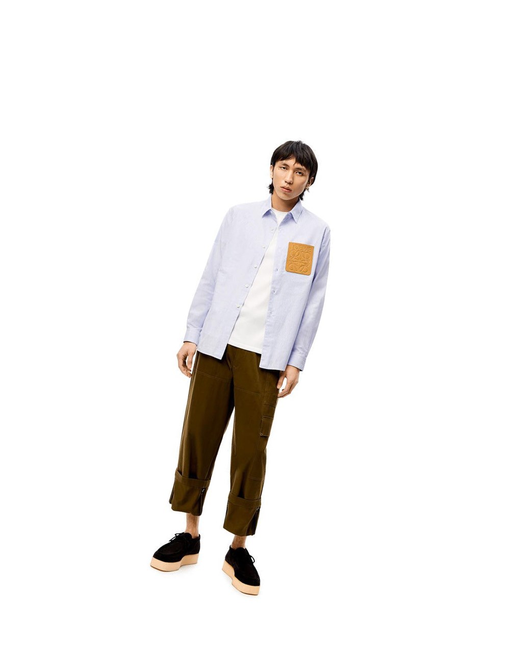 Loewe Anagram stripe shirt in cotton Blancos Azules | TJXUY-0571