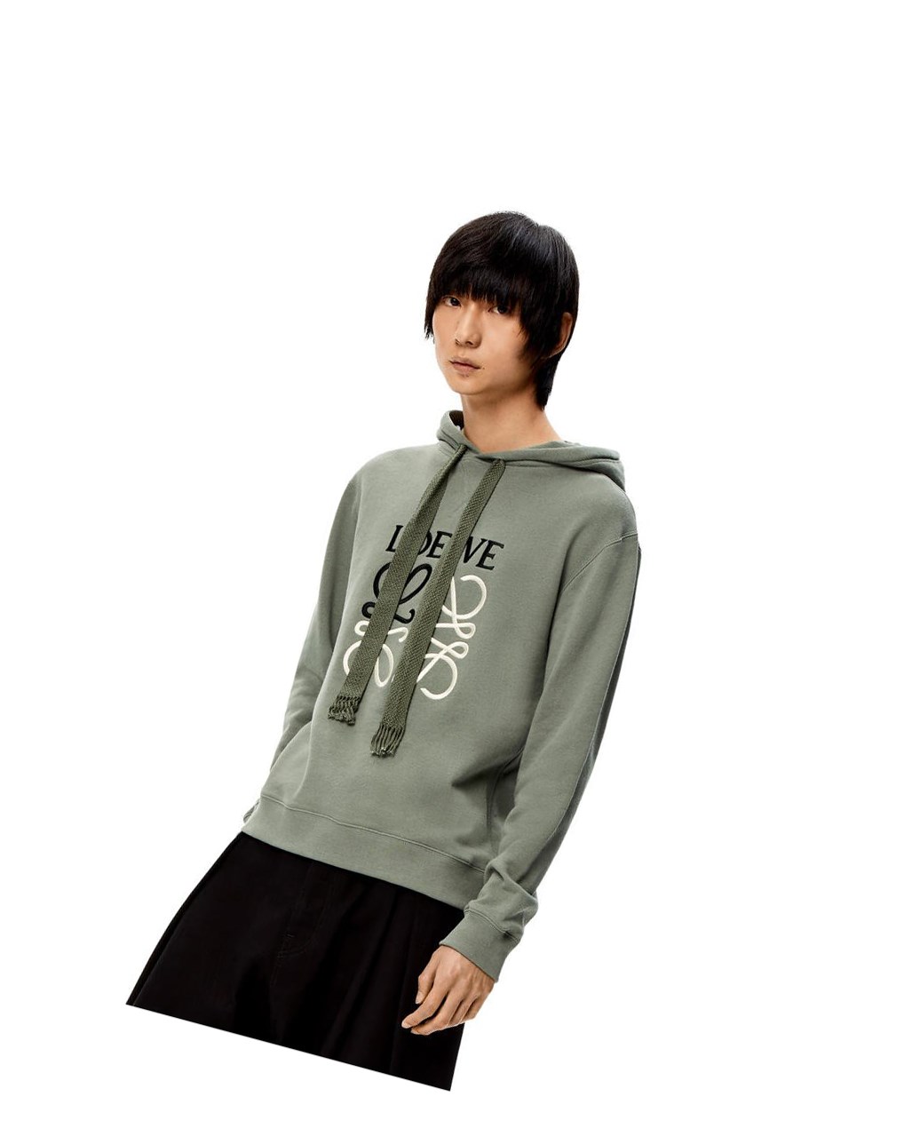 Loewe Anagram tonal hoodie in cotton Verdes | WEBQX-7019