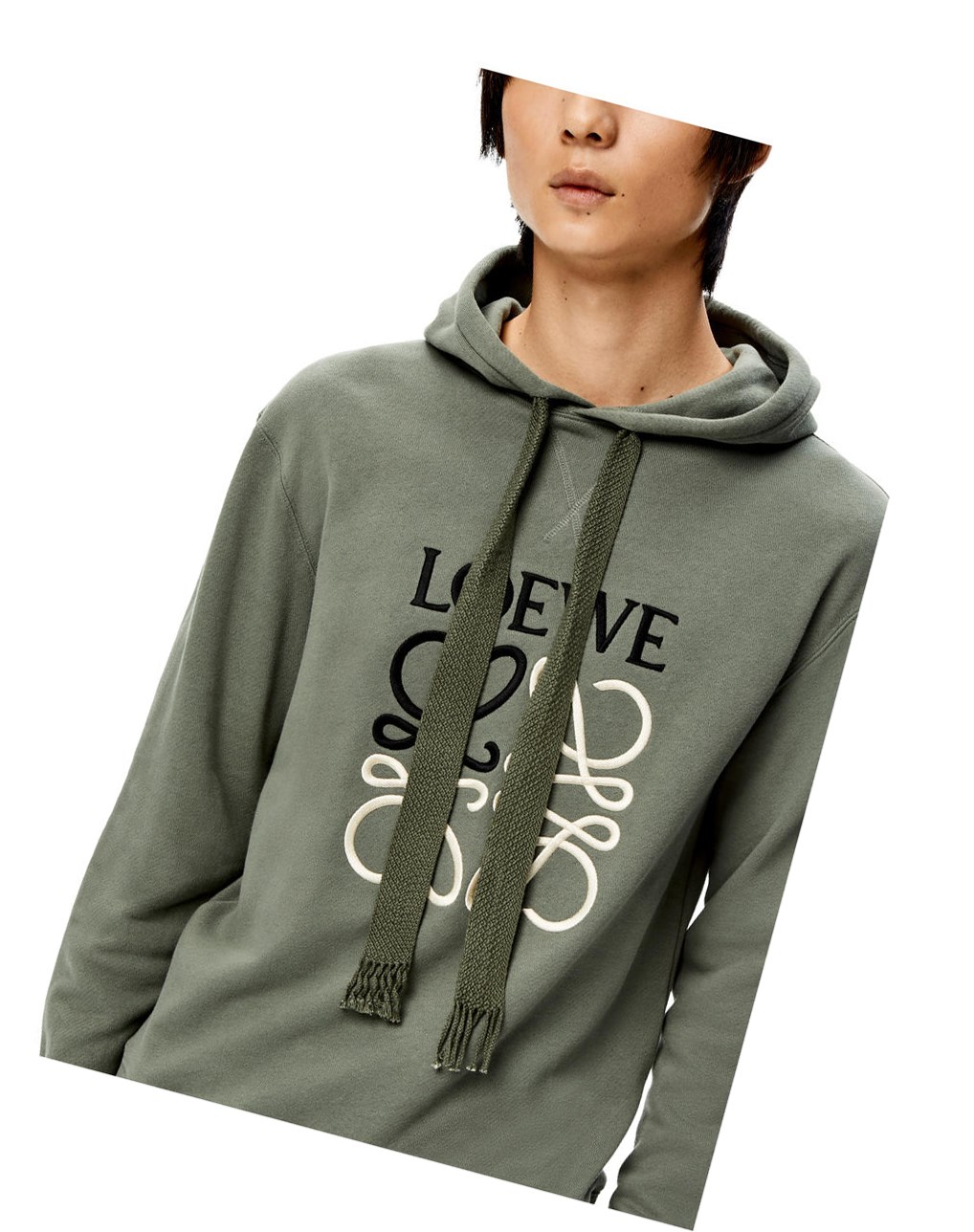 Loewe Anagram tonal hoodie in cotton Verdes | WEBQX-7019