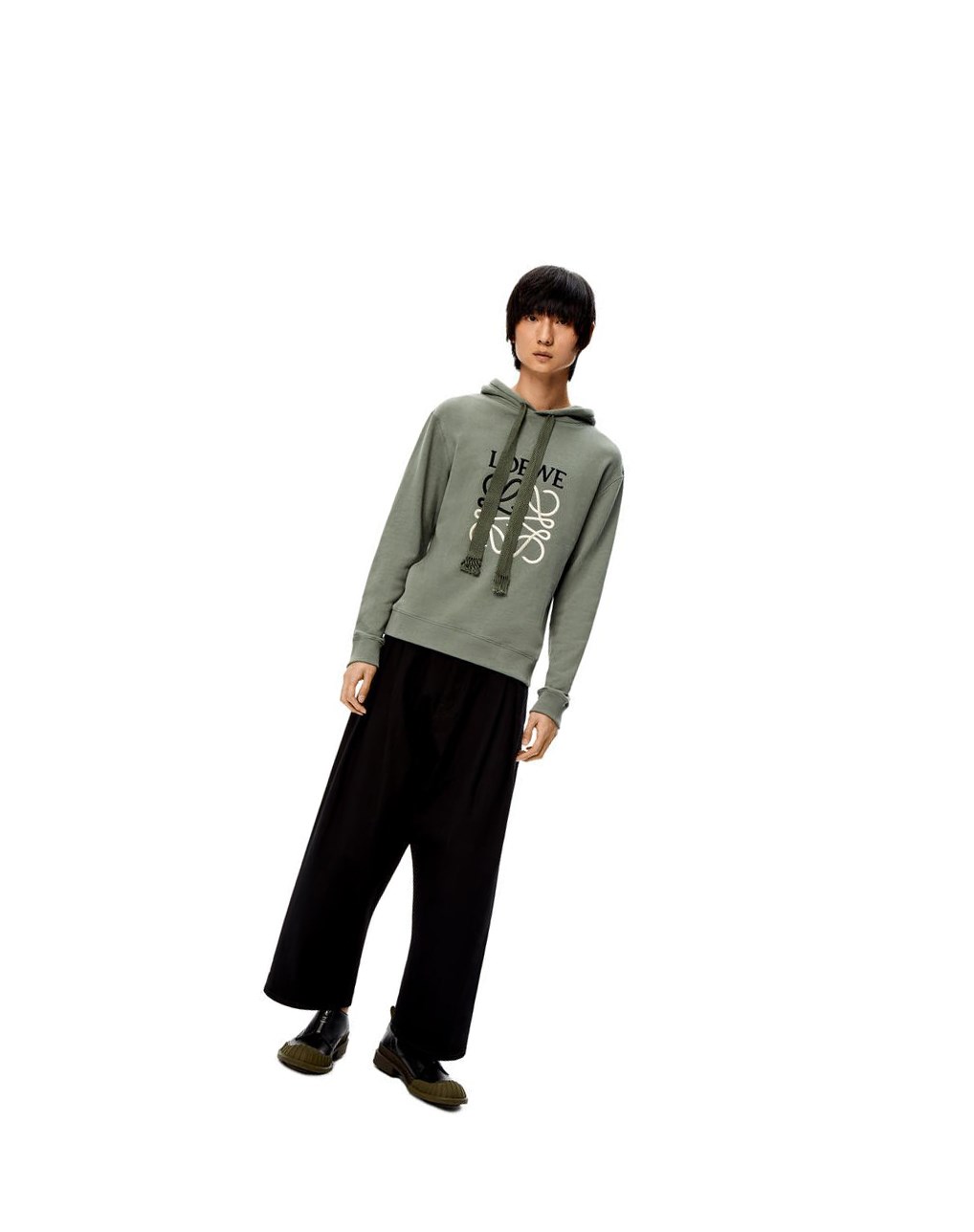 Loewe Anagram tonal hoodie in cotton Verdes | WEBQX-7019