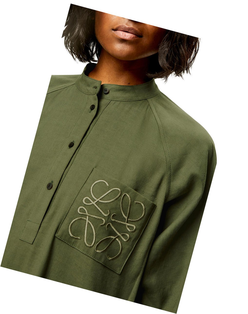 Loewe Anagram tunic dress in linen and cotton Lichen | RMPHZ-8145
