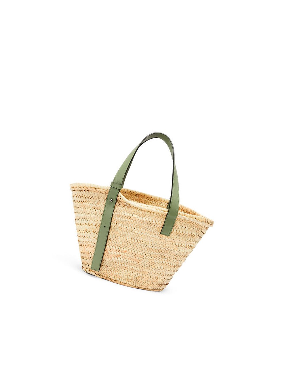Loewe Basket bag in palm leaf and calfskin Natural / Rosemary | HEKJN-4398