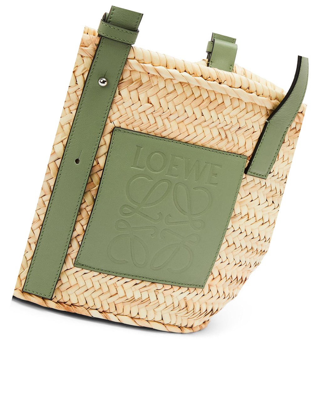 Loewe Basket bag in palm leaf and calfskin Natural / Rosemary | HEKJN-4398