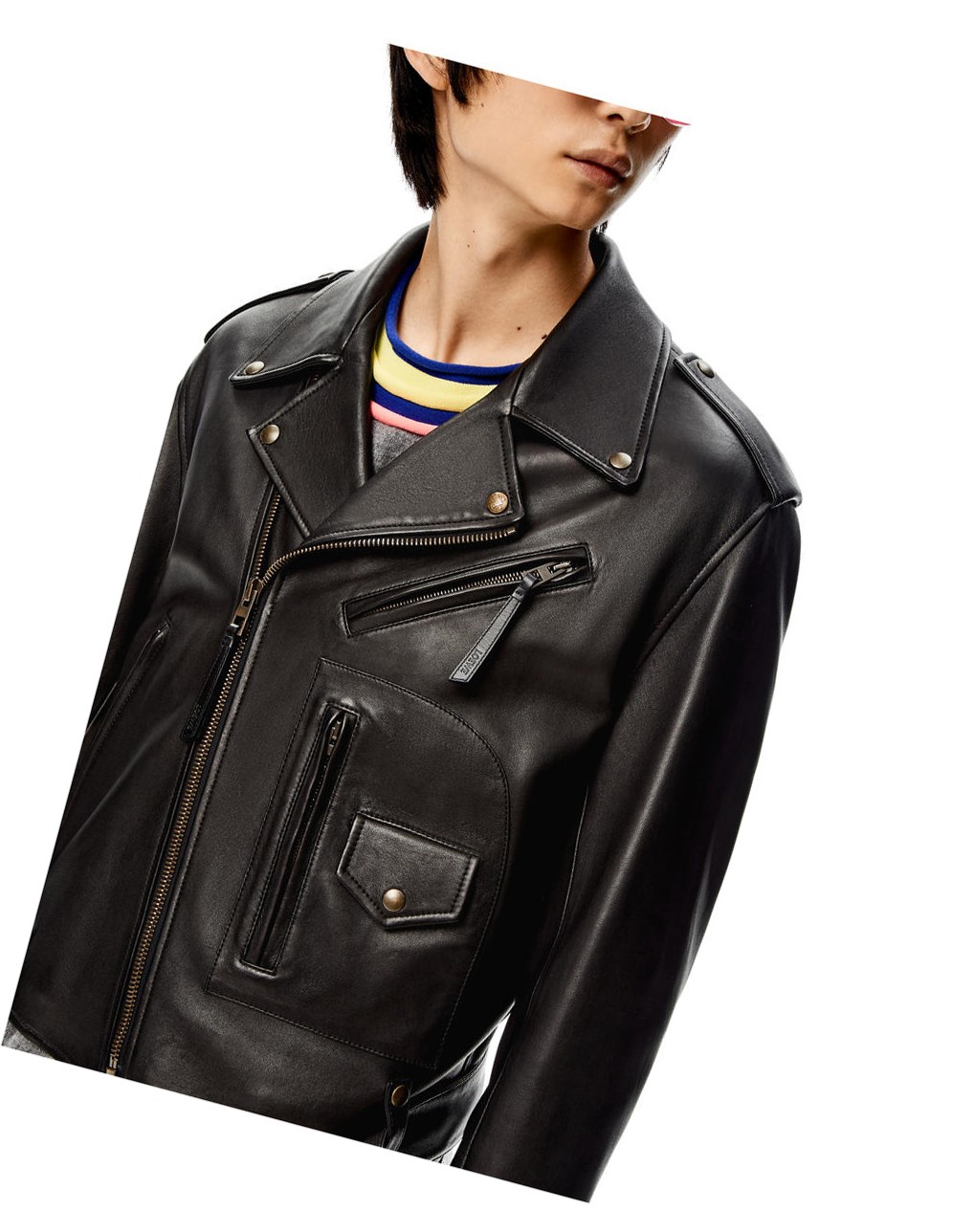 Loewe Belted biker jacket in nappa Negros | KLEJR-5902
