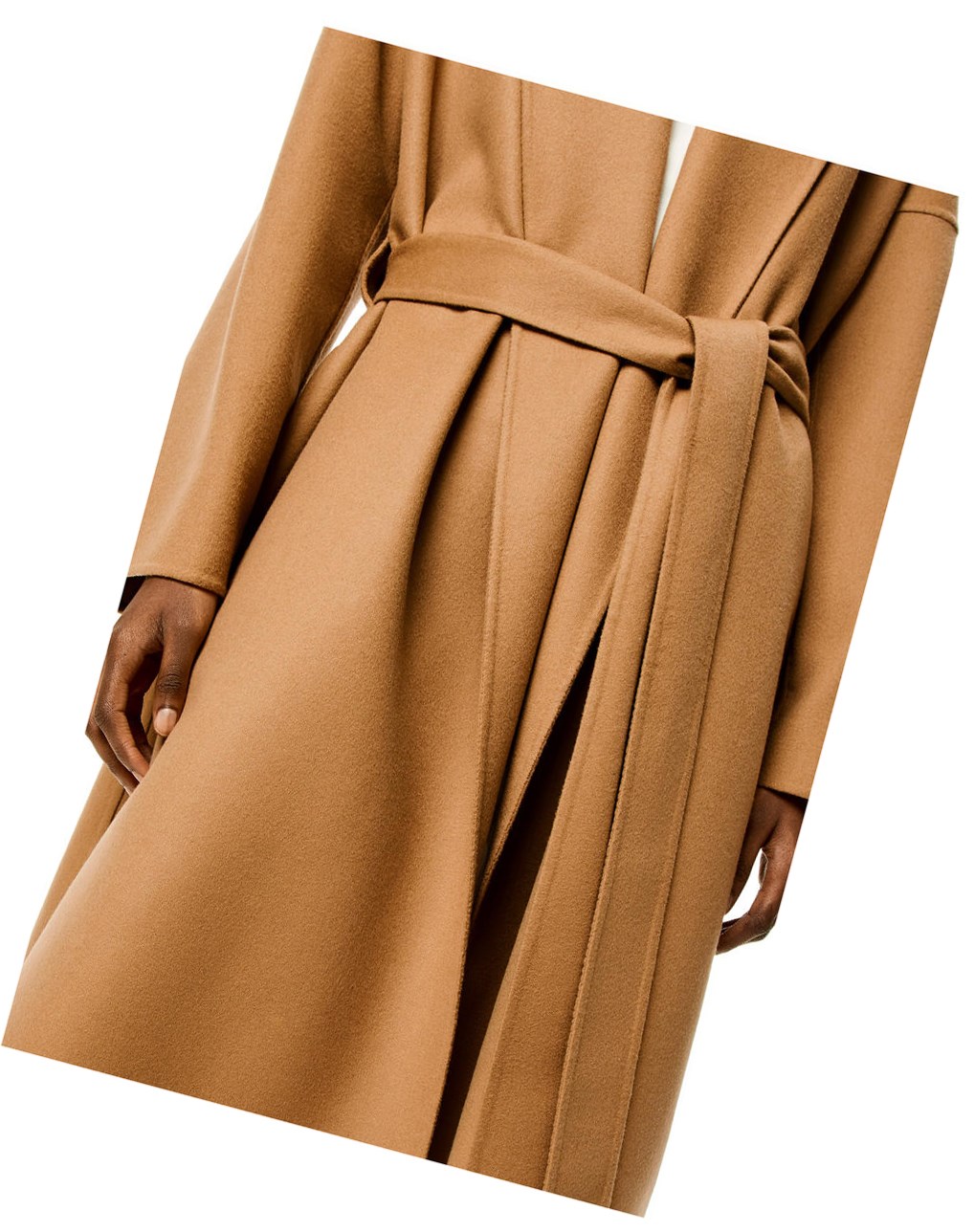 Loewe Belted coat in wool and cashmere Camel | KUGMV-5723