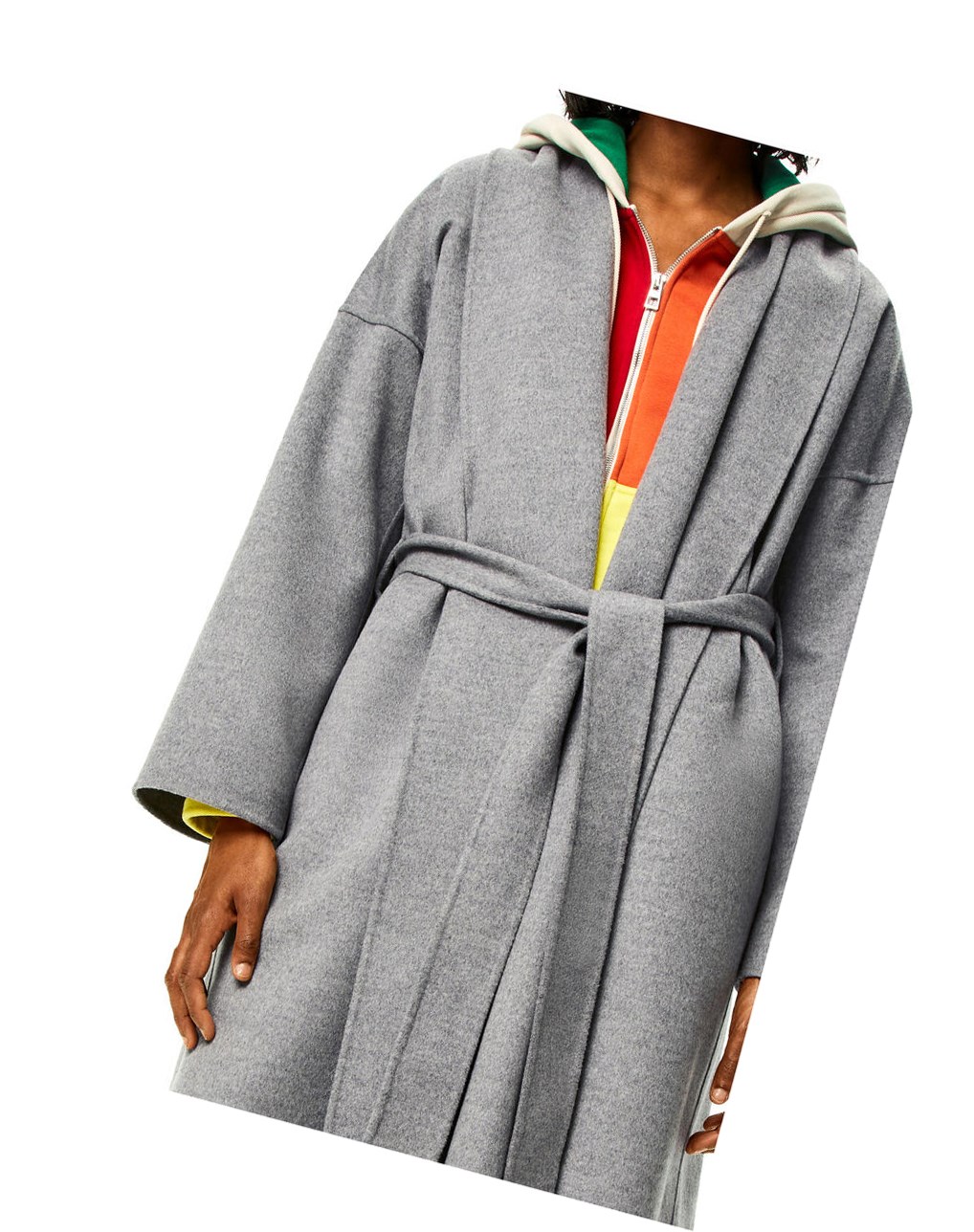 Loewe Belted coat in wool and cashmere Grises | AFZQB-5870
