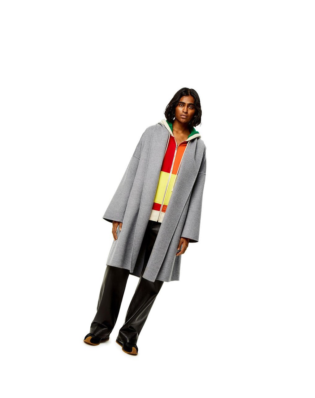 Loewe Belted coat in wool and cashmere Grises | AFZQB-5870