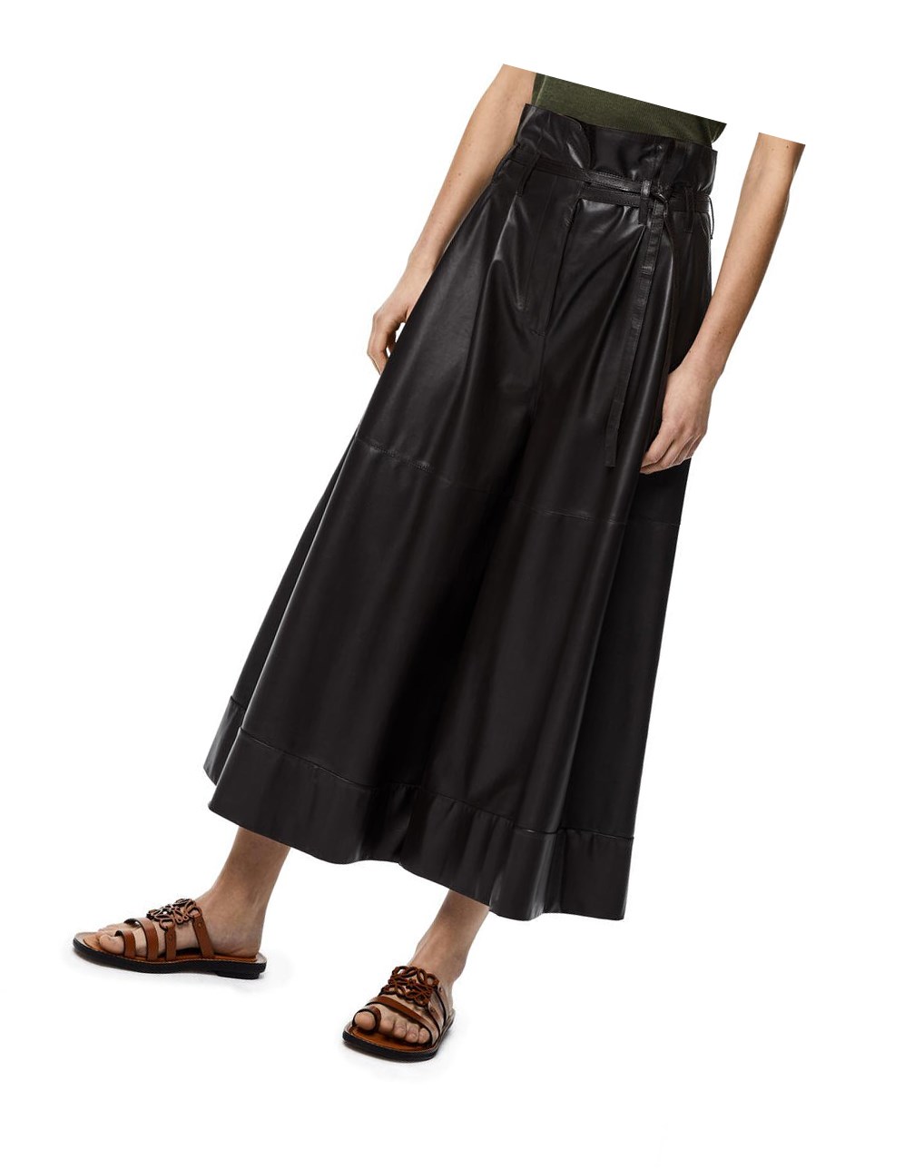 Loewe Belted culotte trousers in nappa Negros Marrom | SWFIV-8260